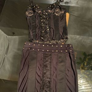 2 piece set midi skirt with decorations in the fabric